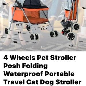 4 Wheels Pet Stroller Folding Waterproof Portable Travel Cat/Dog Stroller